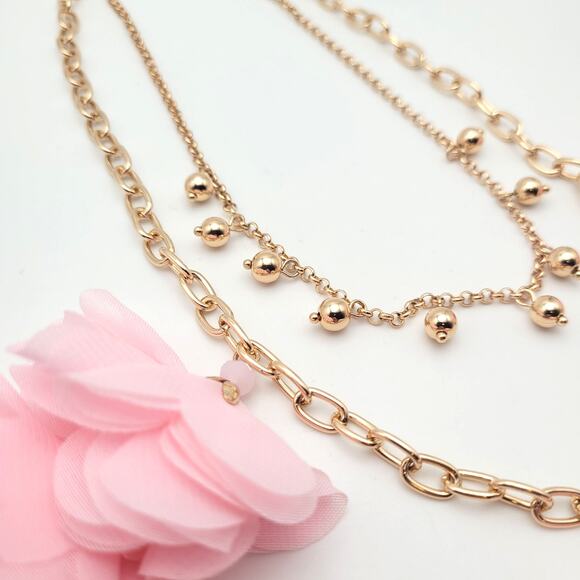 Lilly Pulitzer Pink Flower Petal Statement Necklace Layered Gold Tone Chain - Picture 2 of 6